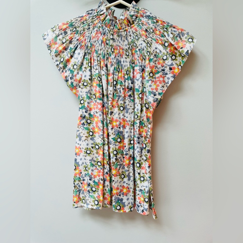 Moodie White Cream Smocked Ruffle Blouse
